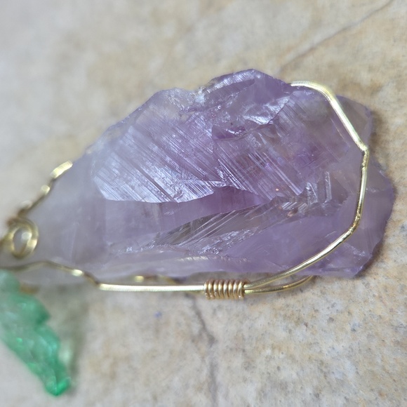 Purple Amathyst Wirerrapped Pendant With Freshwater Pearl And Crystal - Picture 5 of 9